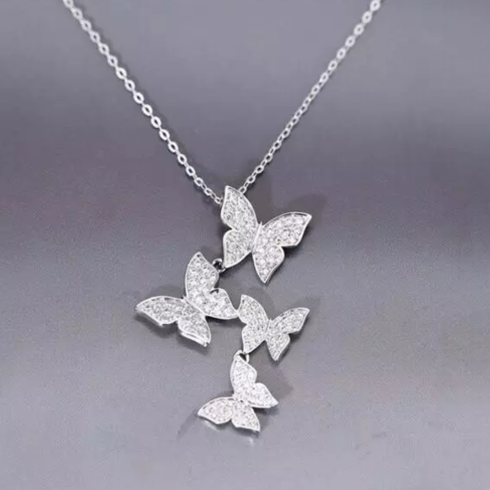 NEW Silver 925 Crystal Butterfly Necklace